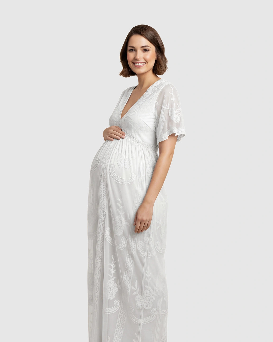 Lace Overlay Boho Maternity Maxi Dress