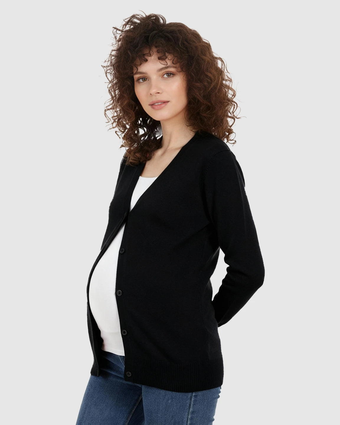 Button-Front V-Neck Maternity Cardigan