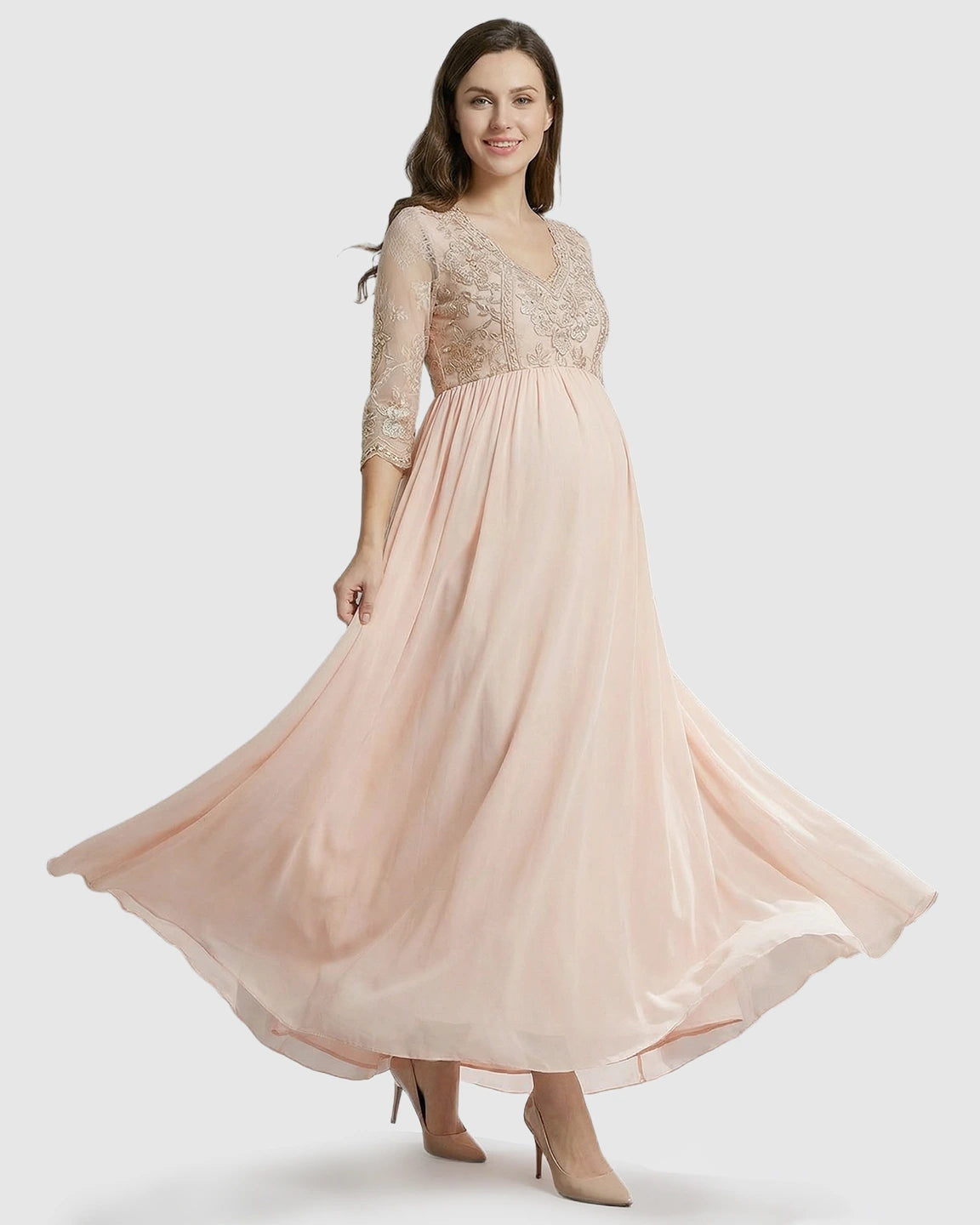 Sheer Lace Bodice Trailing Maternity Photoshoot Dress