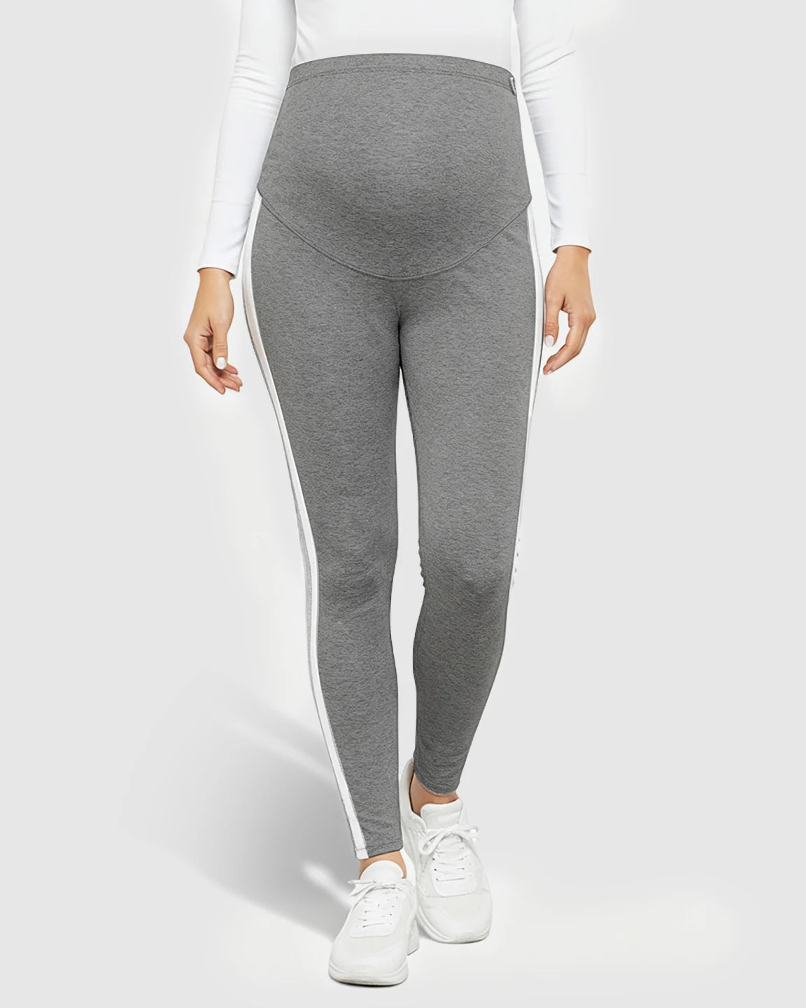 Stretch Waist Panel Side-Stripe Maternity Leggings