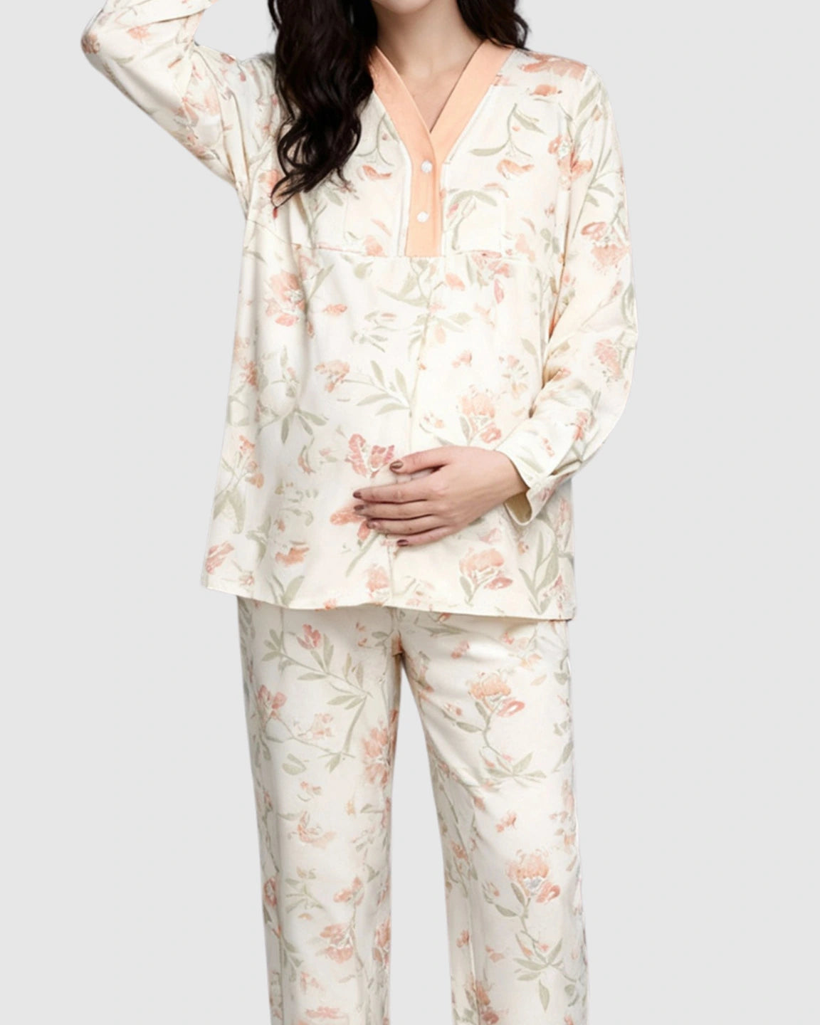 Button Front Padded  Maternity Sleepwear Set