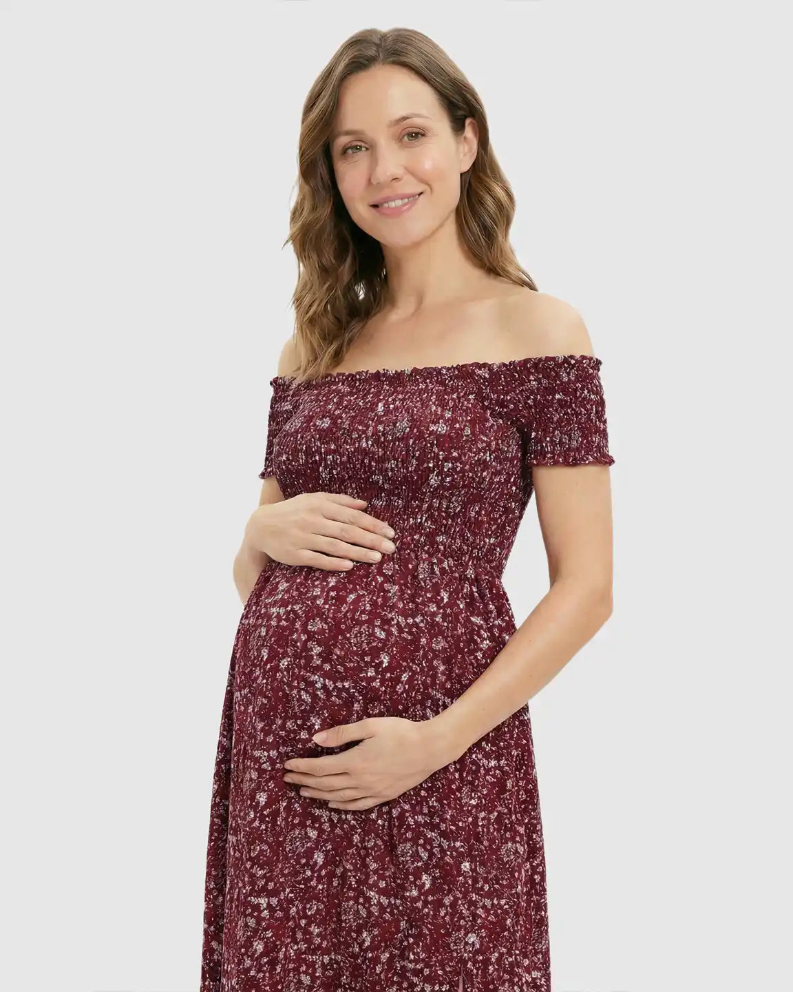 Floral Print Side Slit Maternity Maxi Dress