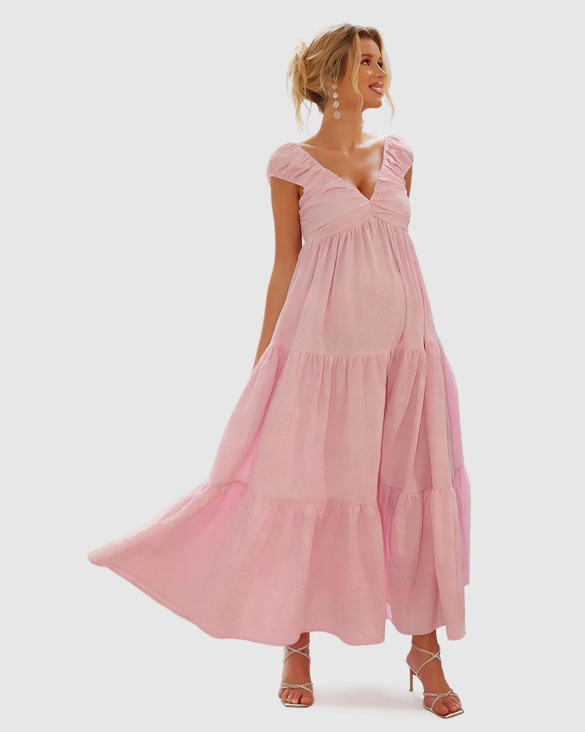 Chiffon Tiered Maternity Maxi Dress