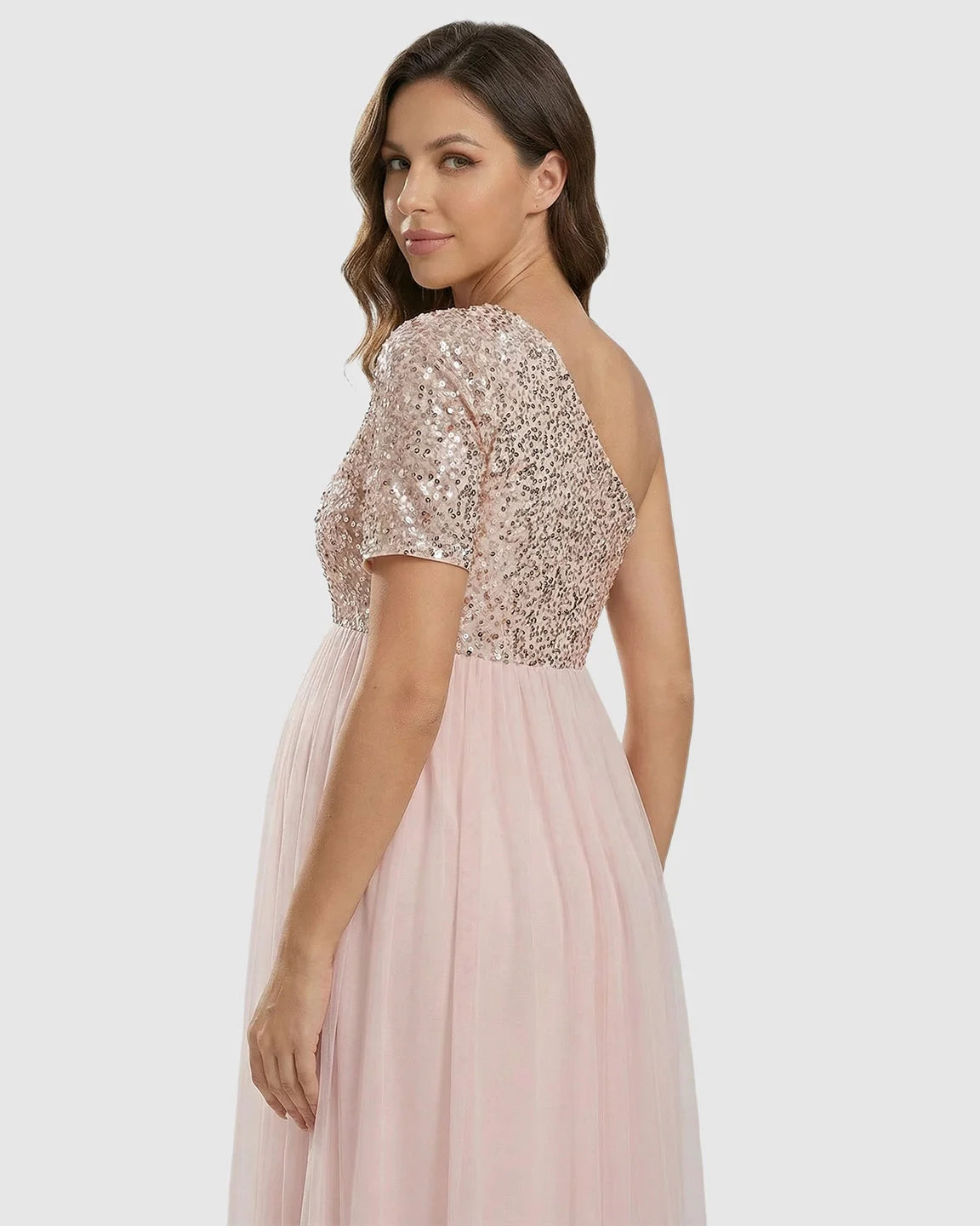 Sequin Bodice Flowing Mesh Maternity Maxi Dress