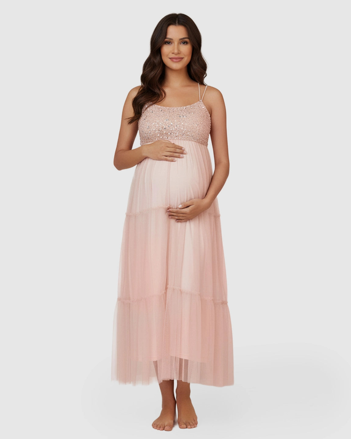 Sequin Halter Mesh Maternity Gown