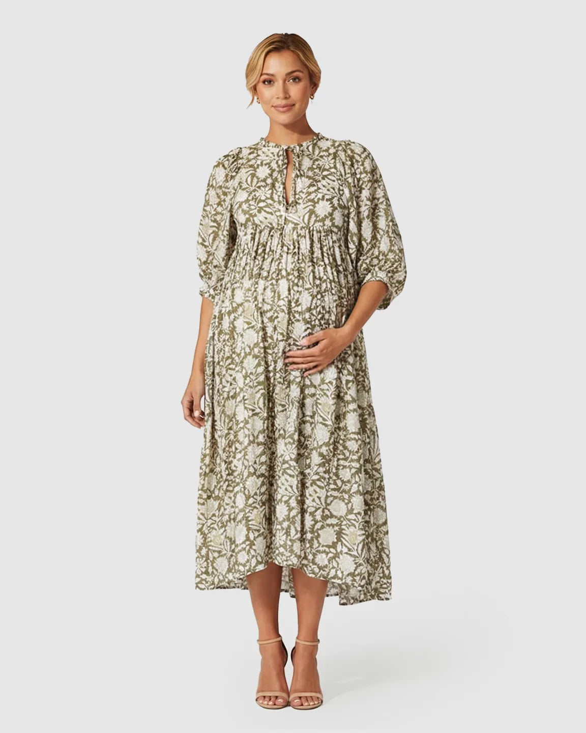 Flowy Cotton Boho Maternity Midi Dress