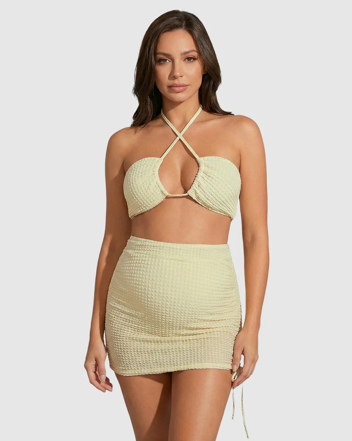 Crisscross Halter Bikini-Style Maternity Swimsuit Set