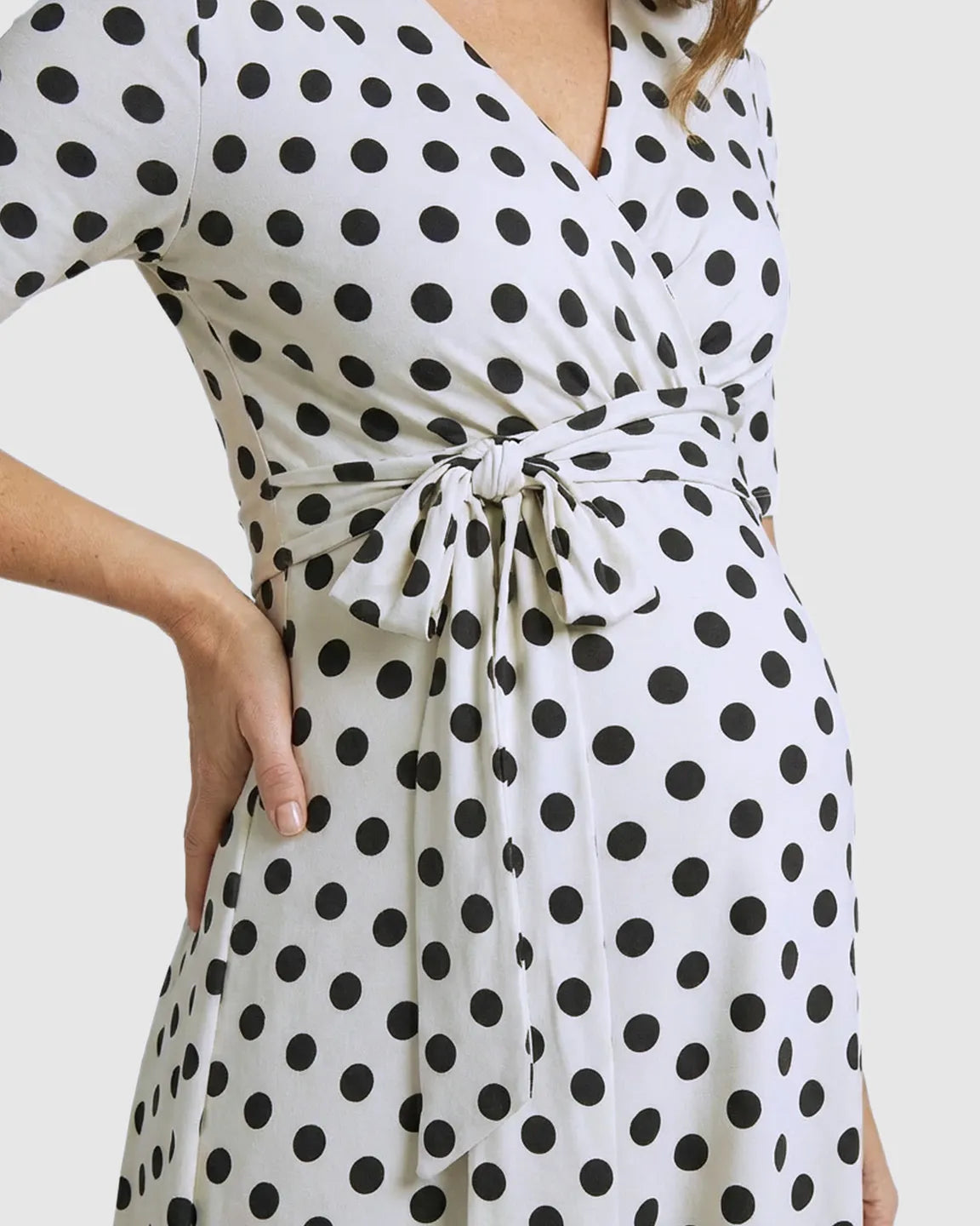 Adjustable Wrap Polka Dot Maternity Midi Dress