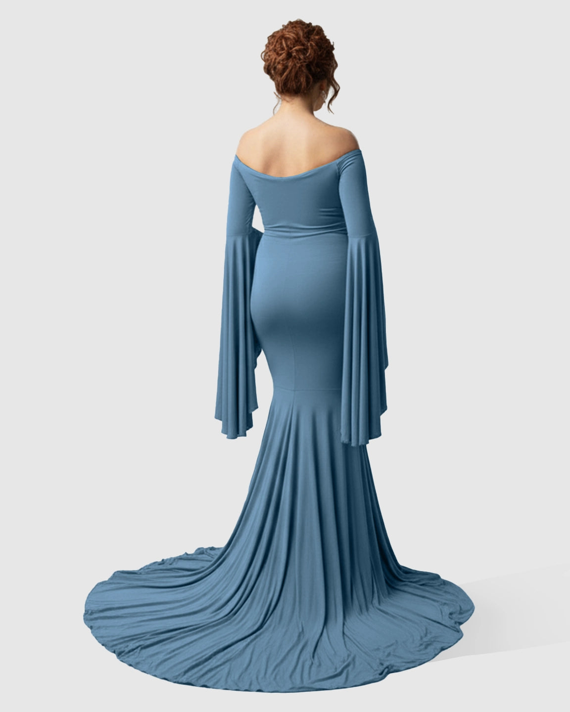 Flared Sleeve Fishtail Train Maternity Photoshoot Dress