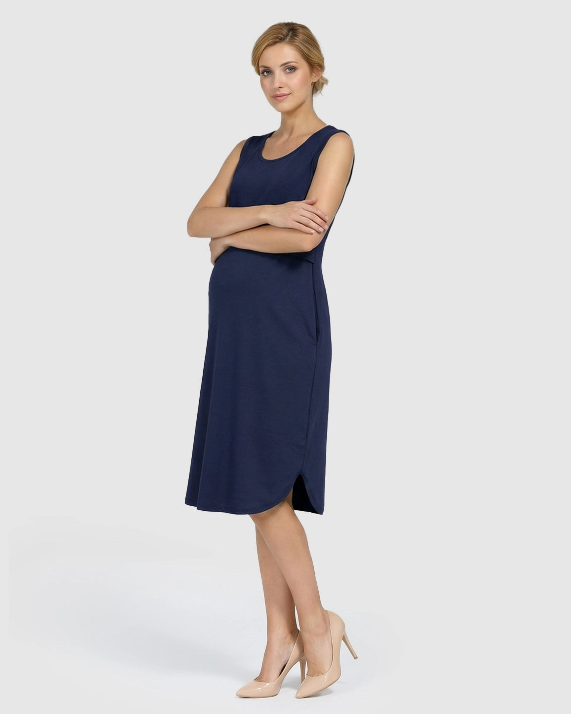 Sleeveless High-Waisted Maternity & Nursing Dress
