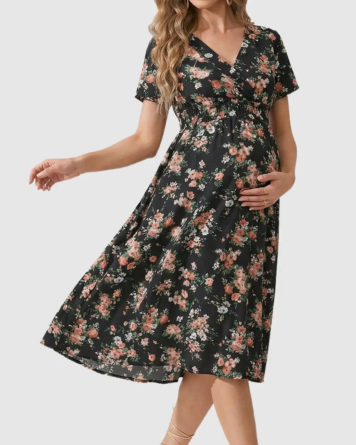 Stretch-Waist A-Line Maternity Midi Dress