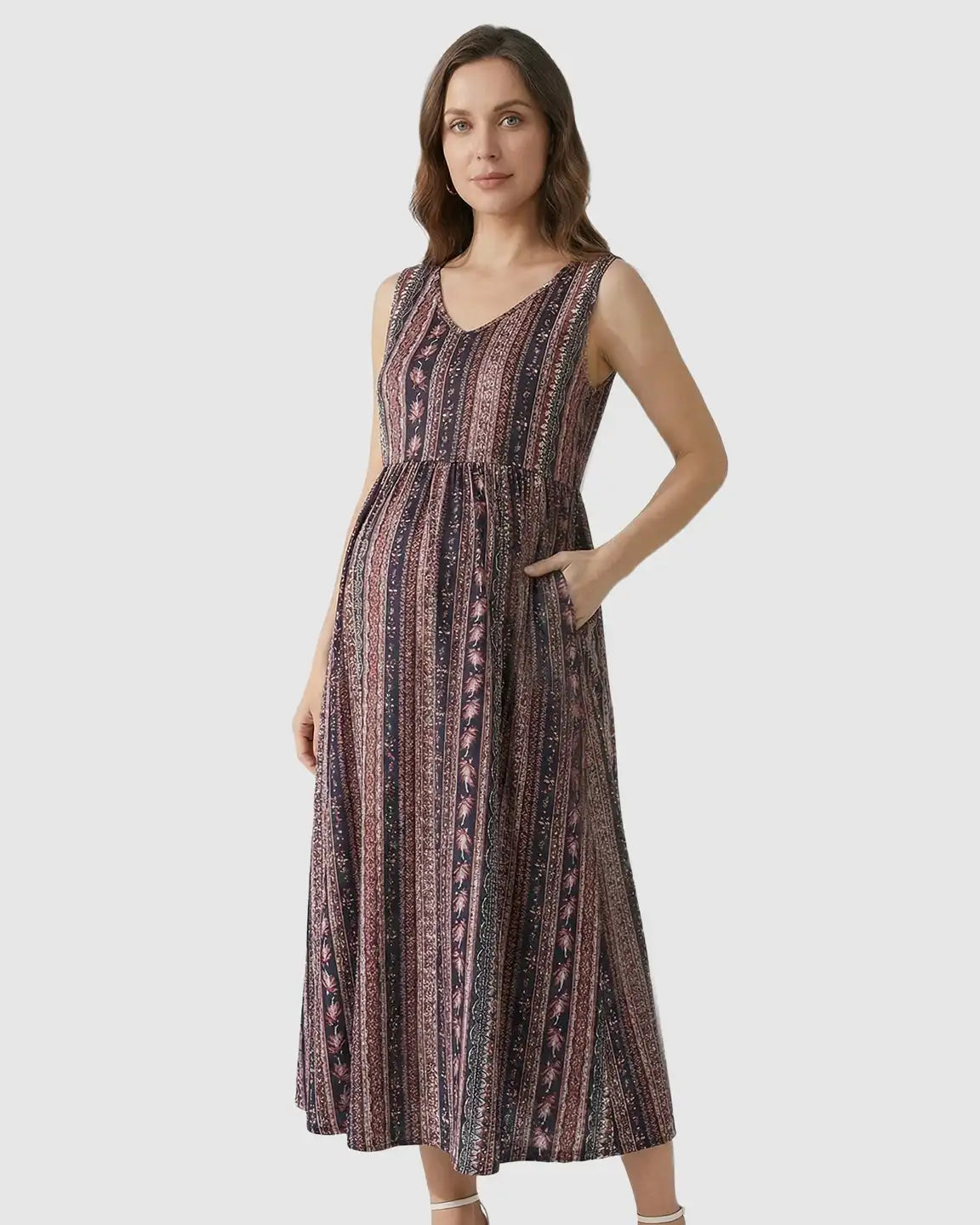 Sleeveless A-line Maternity Midi Dress