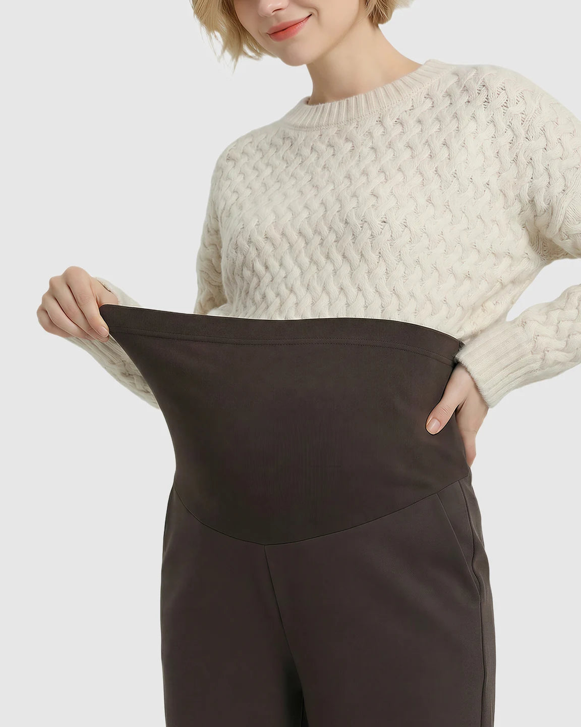 Button Detail Cropped Maternity Trousers