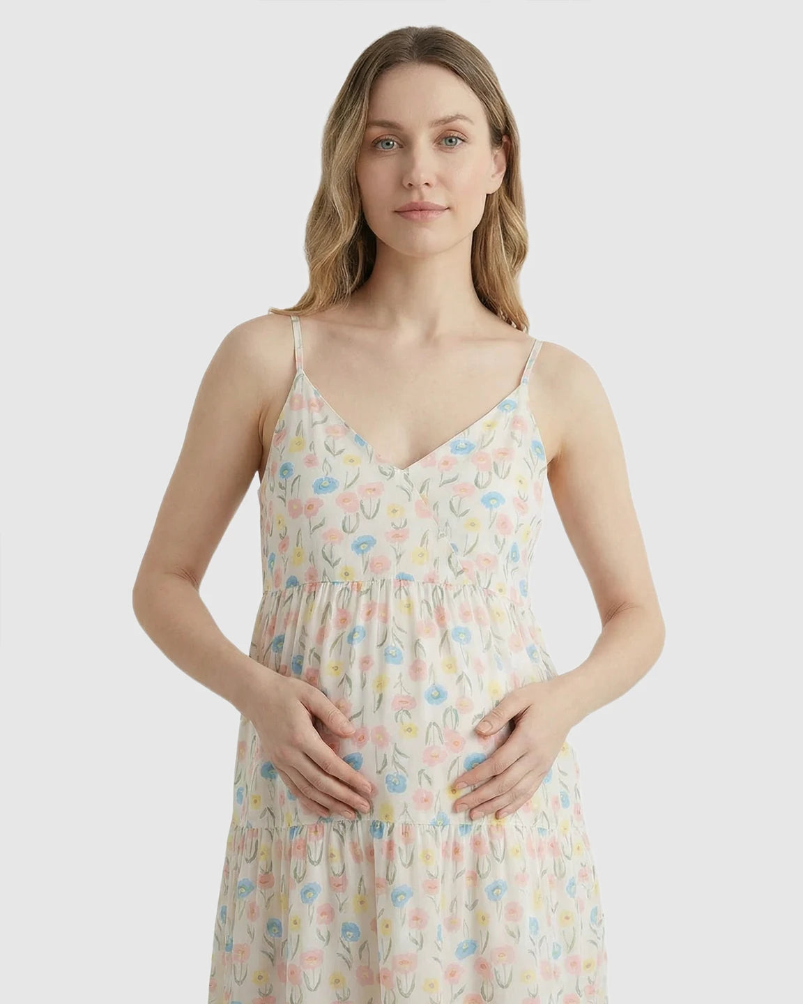 Floral Print Tiered Skirt Maternity Nightdress