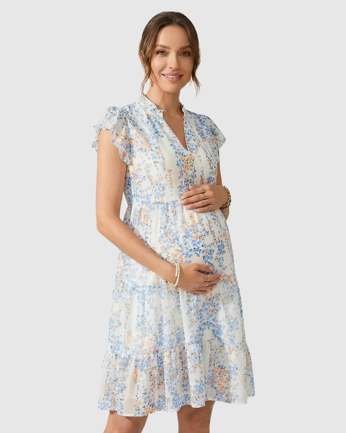 Flutter Sleeves A-Line Flowy Maternity Dress