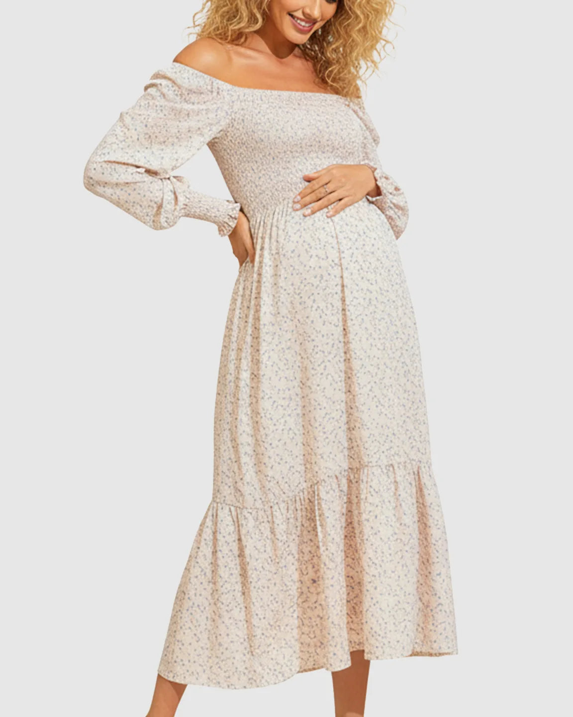 Off-Shoulder Flowy Maternity Midi Dress