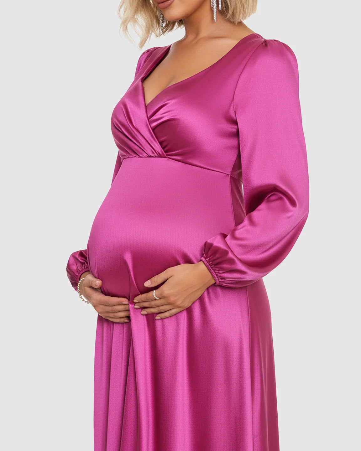 Lantern Sleeves Flowy Maternity Maxi Dress