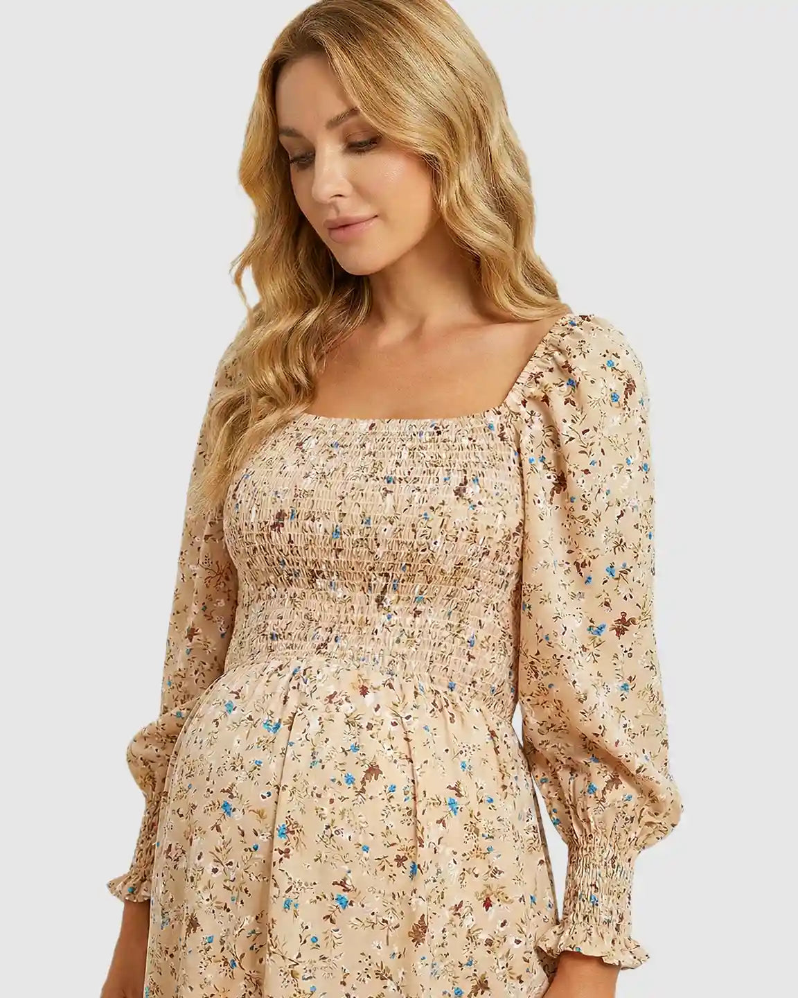 Wrinkle-Resistant Floral Maternity Midi Dress