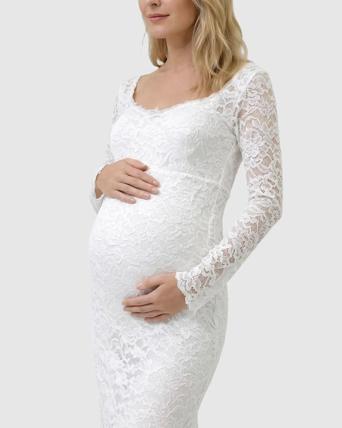 Lace Train Long-Sleeve Maternity Gown