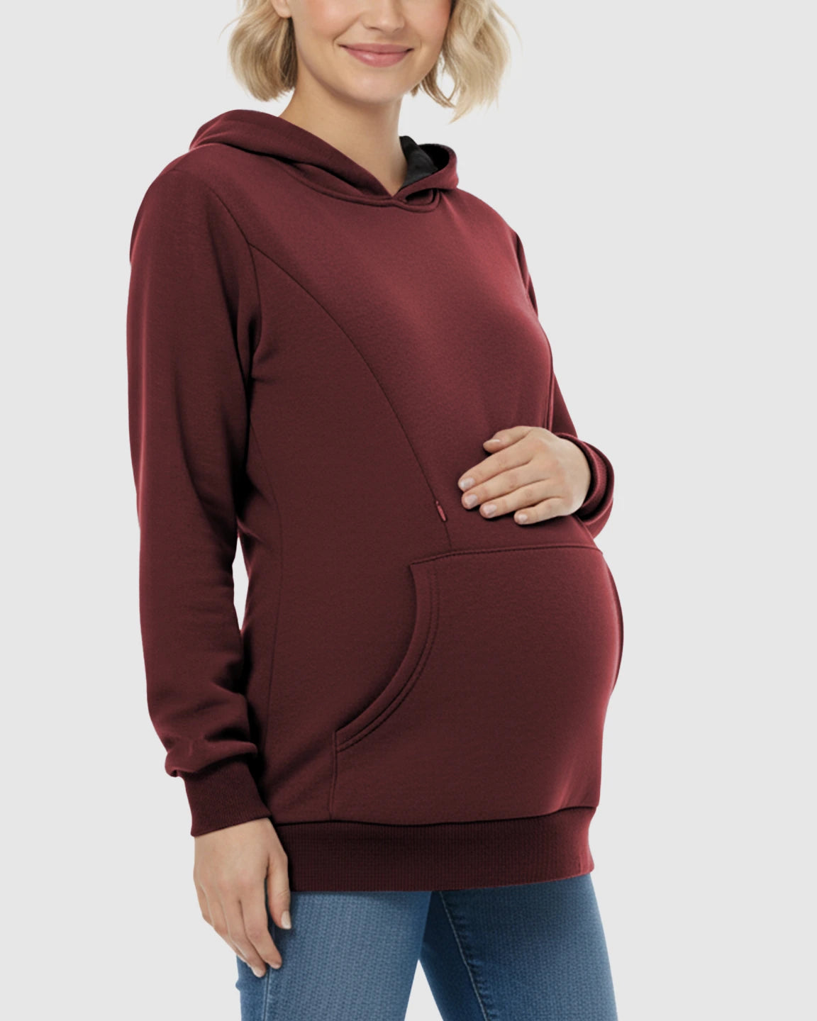 Long-sleeve Kangaroo Pocket Maternity Hoodie