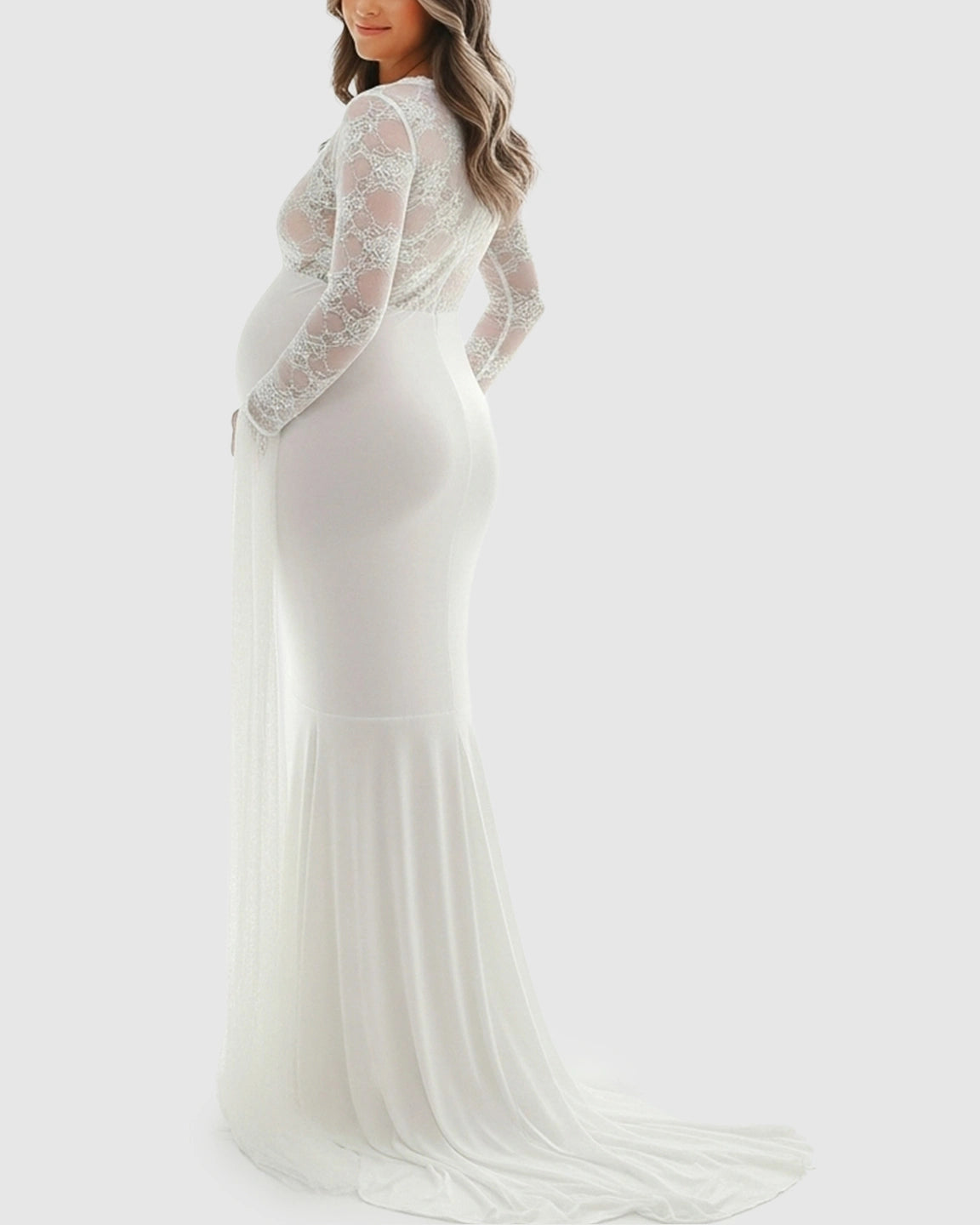 Lace Deep-V Floor-Length Maternity Gown