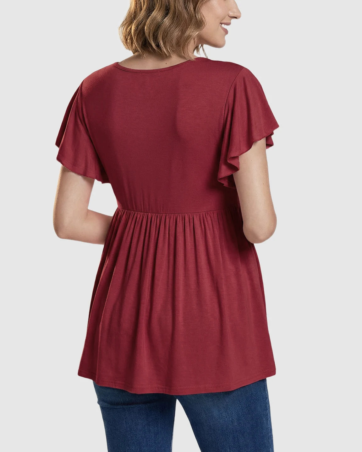 Gathered Ruffle-Sleeve Maternity