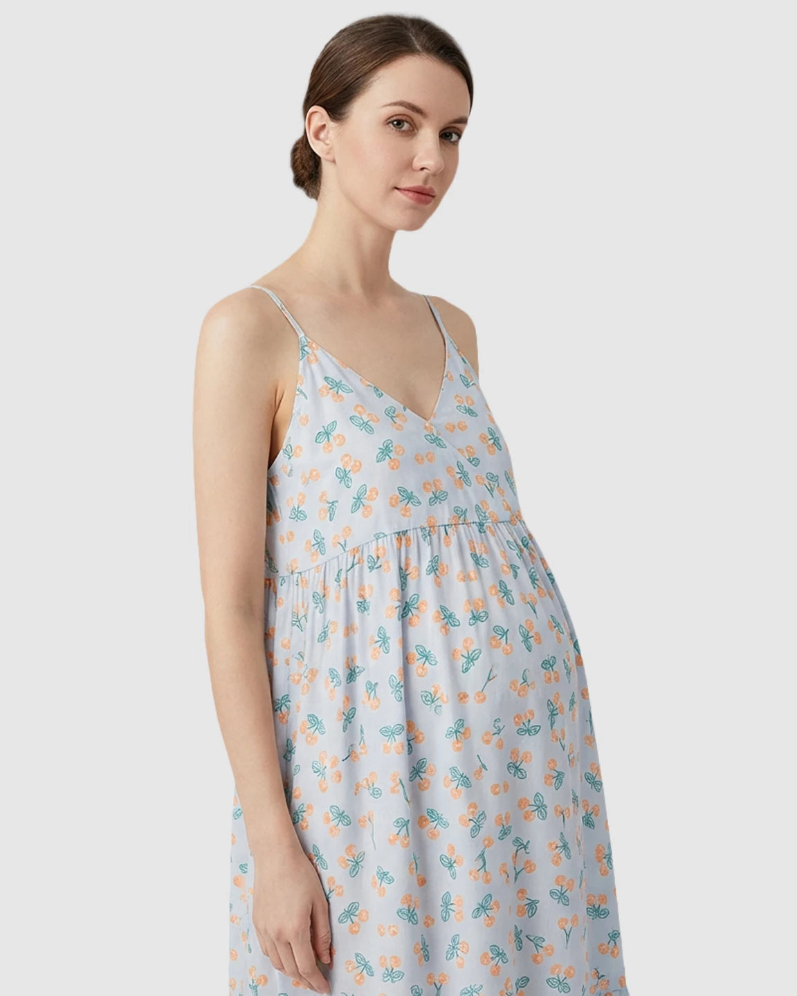 Spaghetti Strap Tiered Skirt Maternity Nightdress