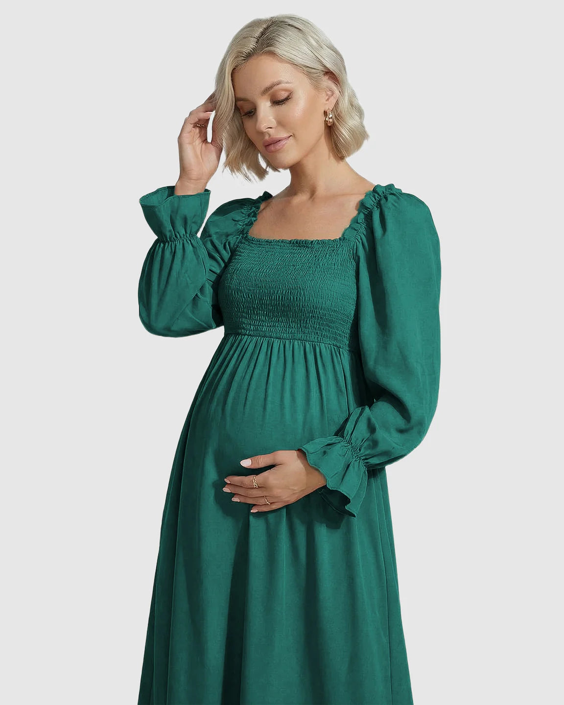 Ruffled Square-Neck Babydoll Maternity Maxi Dress