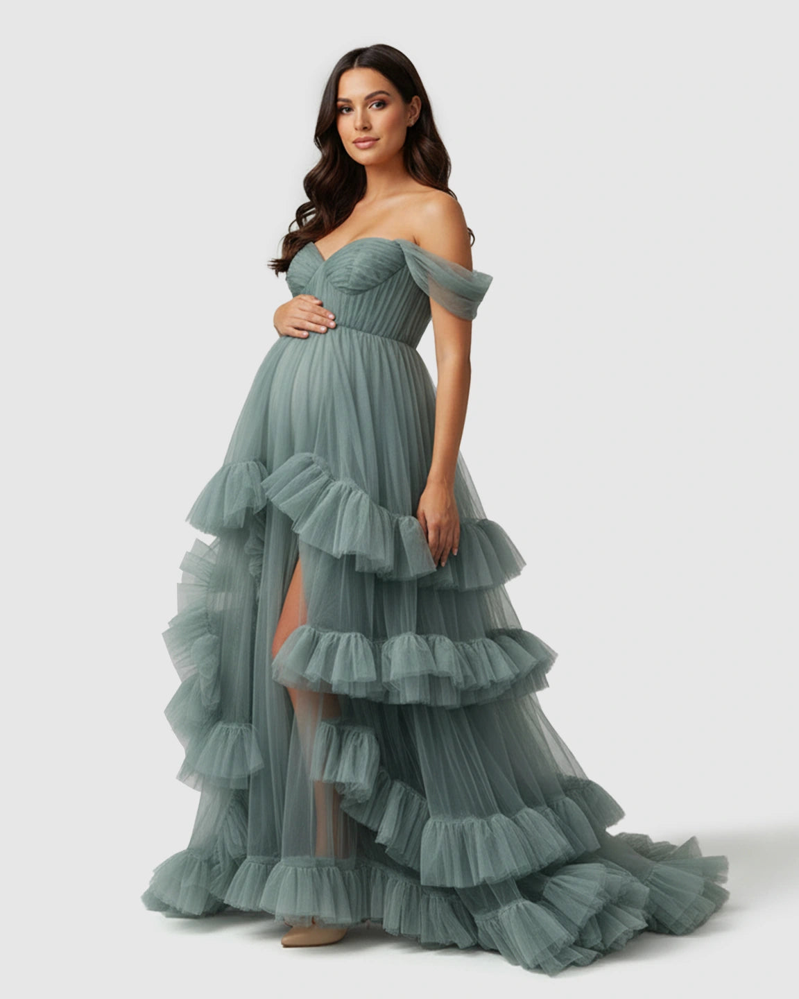 Tiered Ruffle Corset-style Maternity Photoshoot Gown
