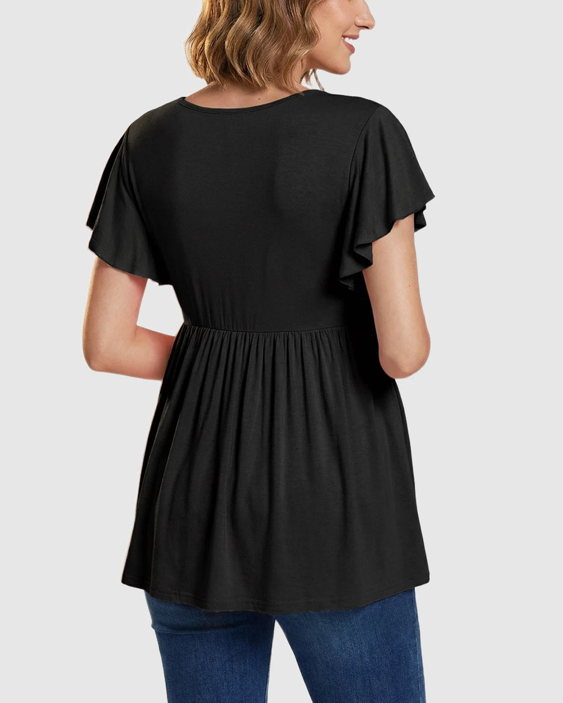 Gathered Ruffle-Sleeve Maternity