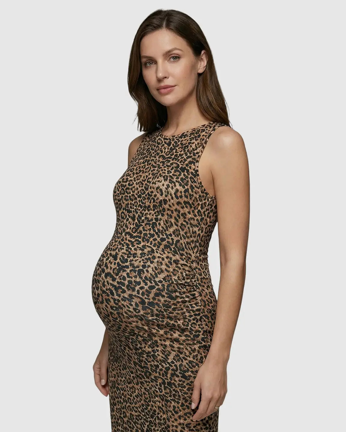 Leopard Print Bodycon Maternity Maxi Dress
