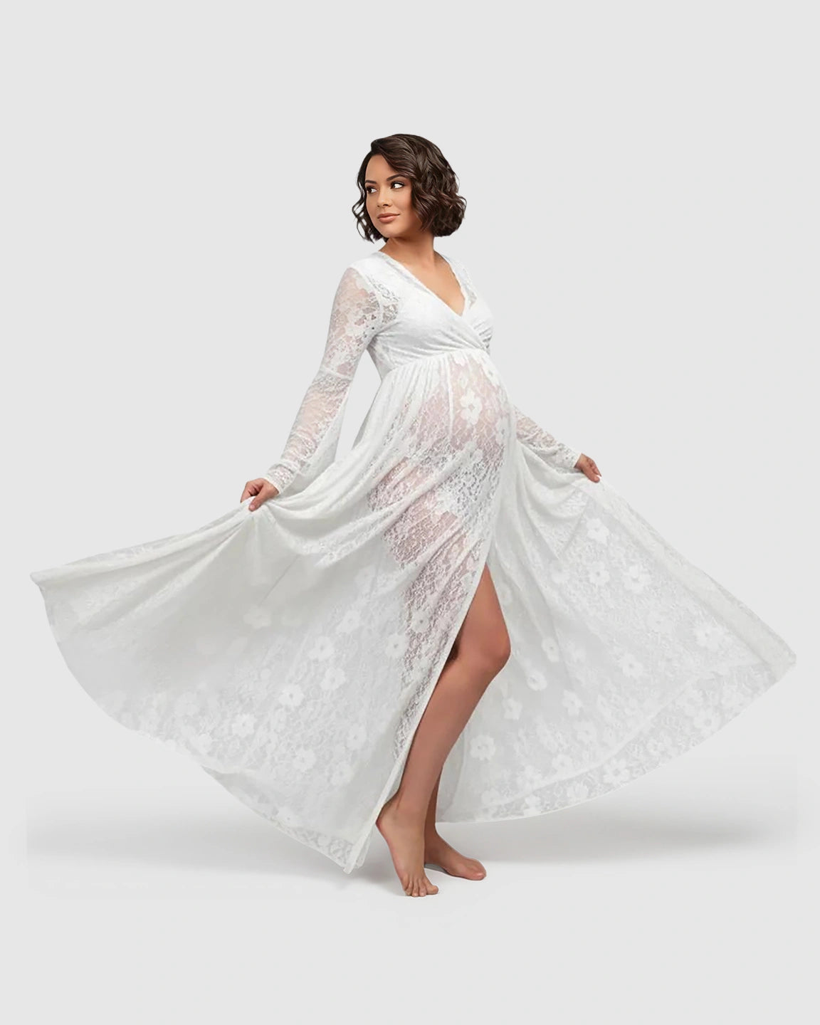 Long Bell Sleeve See Through Maternity Gown