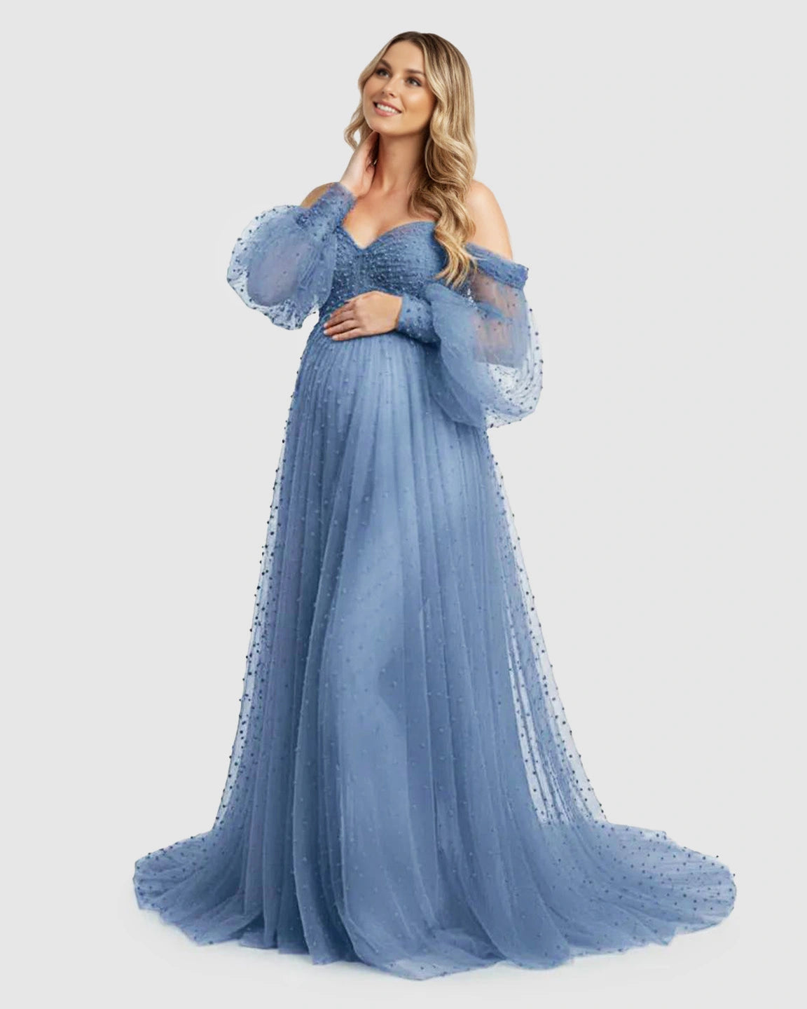 Off-Shoulder Tulle Train Maternity Gown