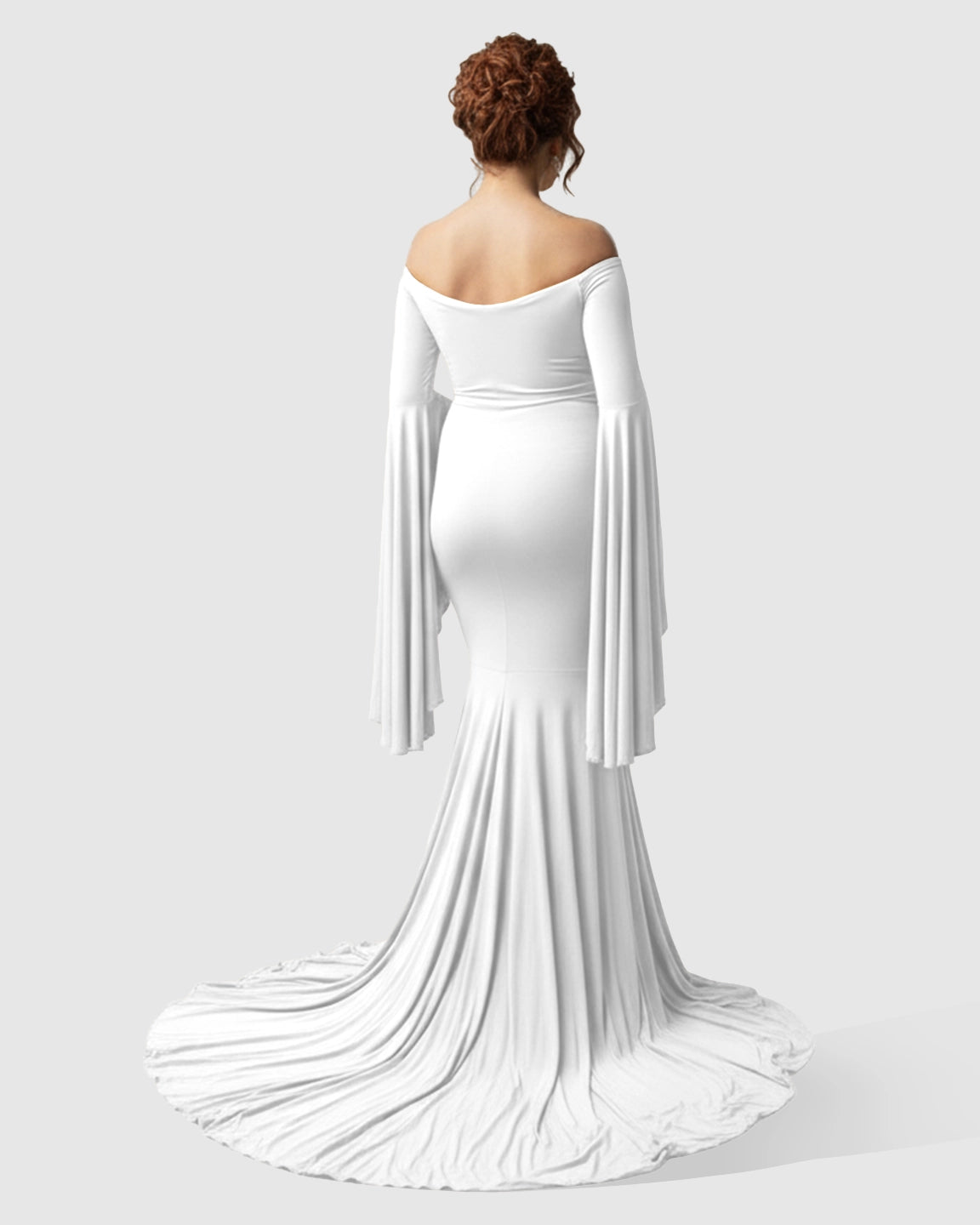 Flared Sleeve Fishtail Train Maternity Photoshoot Dress