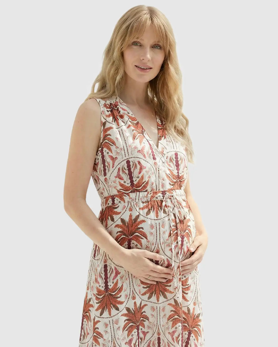 Tie-Waist Flowy Maternity Midi Dress
