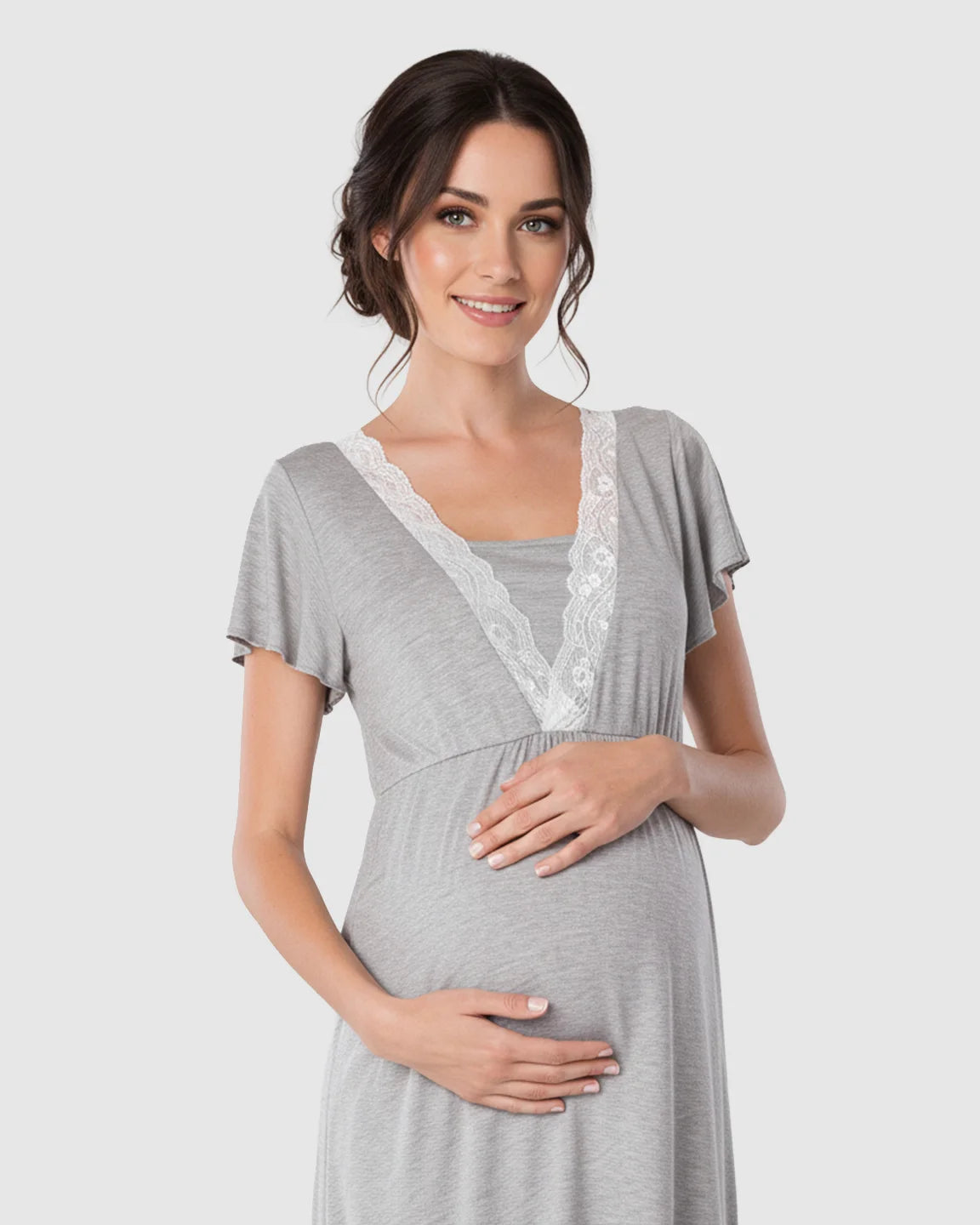 Lace-Trim V-Neck Maternity & Nursing Nightdress