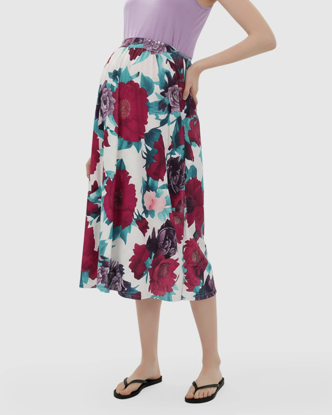 Adjustable-Strap Floral Maternity Midi Dress