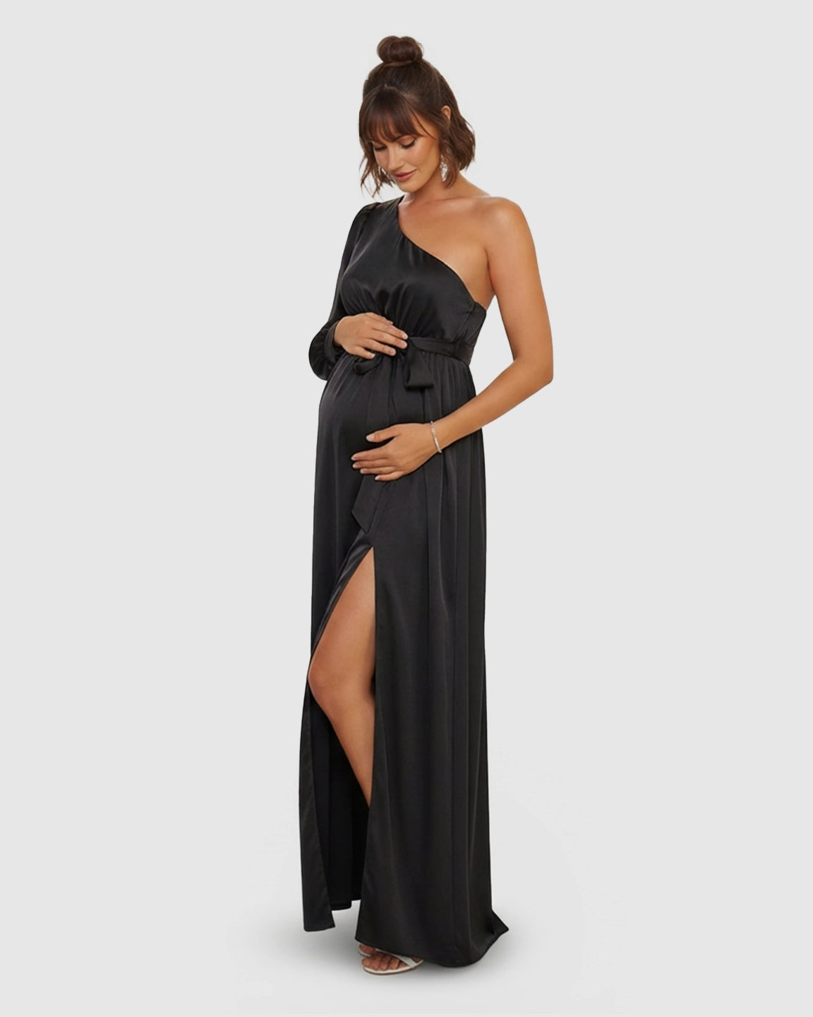 One-Shoulder Elegant Maternity Maxi Dress