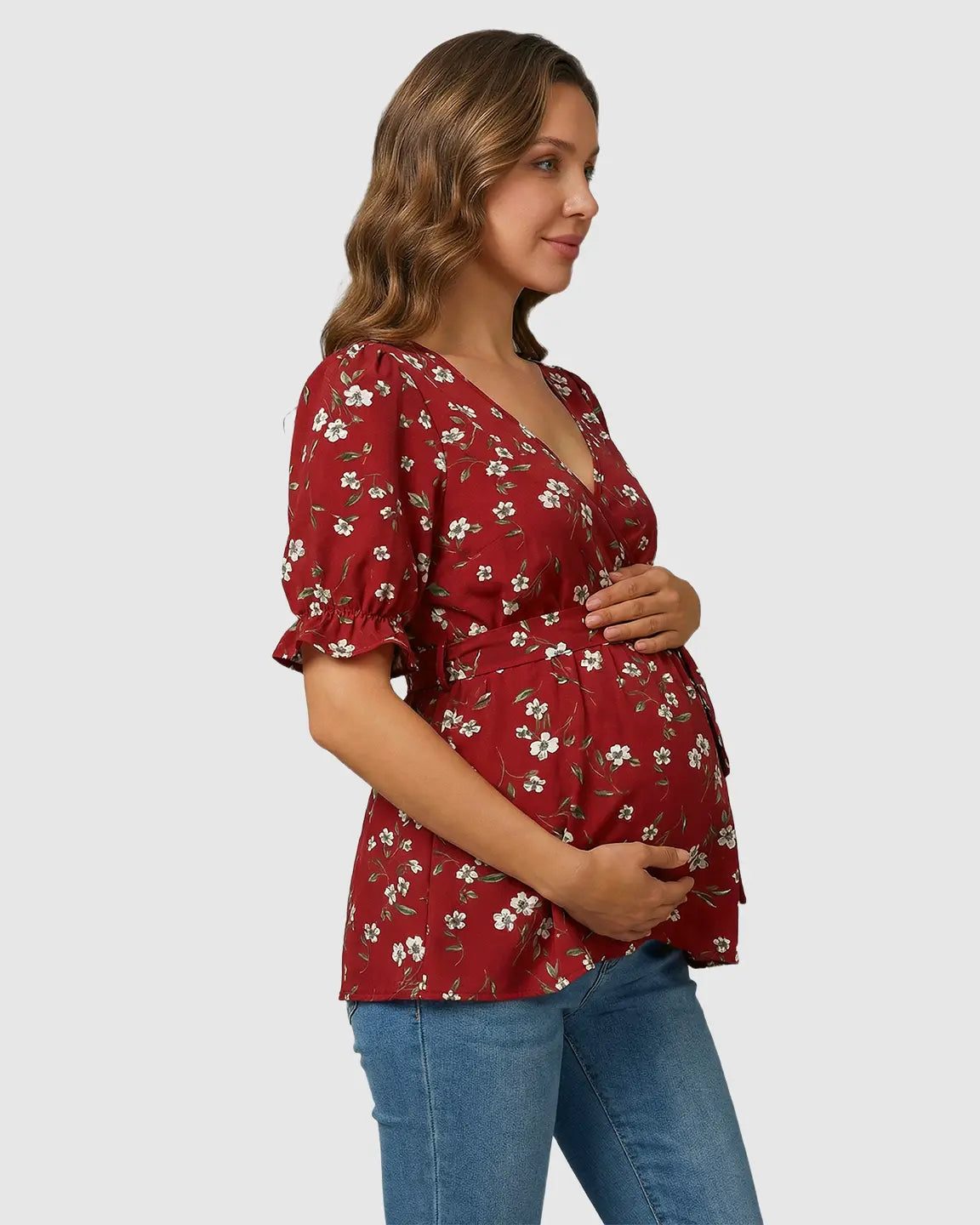 Crossover V-Neck Floral Style Maternity & Nursing Top