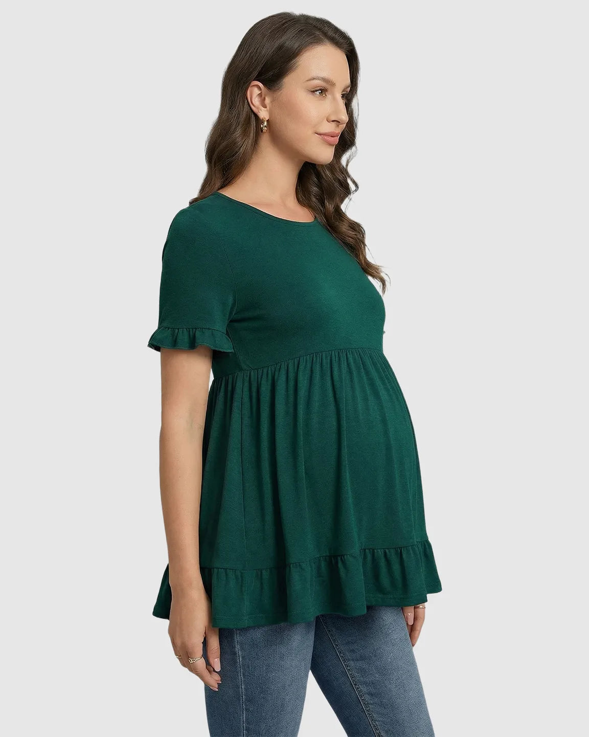 Ruffled-Sleeve Flowy-Fit Maternity Top