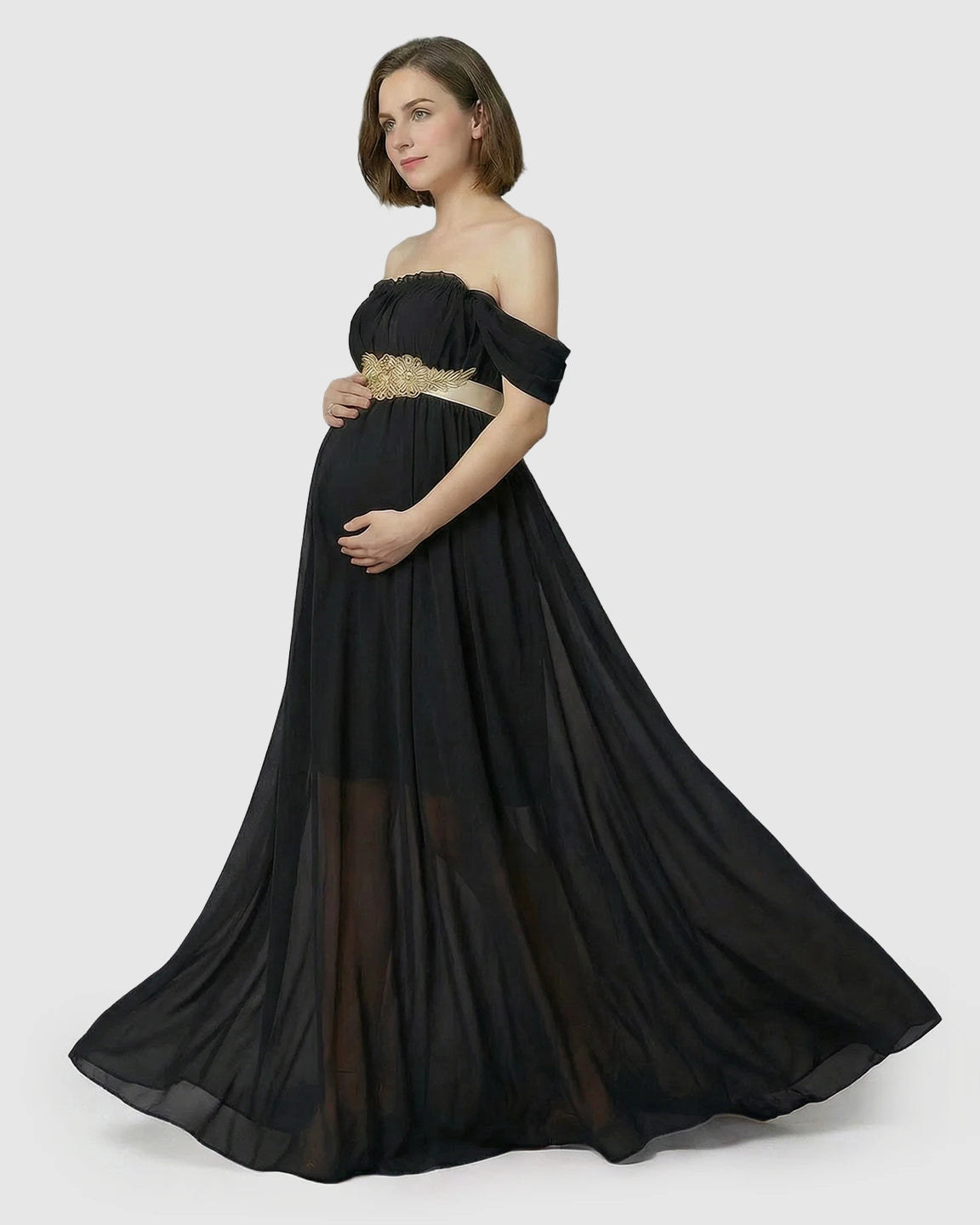 Chiffon Flowing Off Shoulder Maternity Photoshoot Gown
