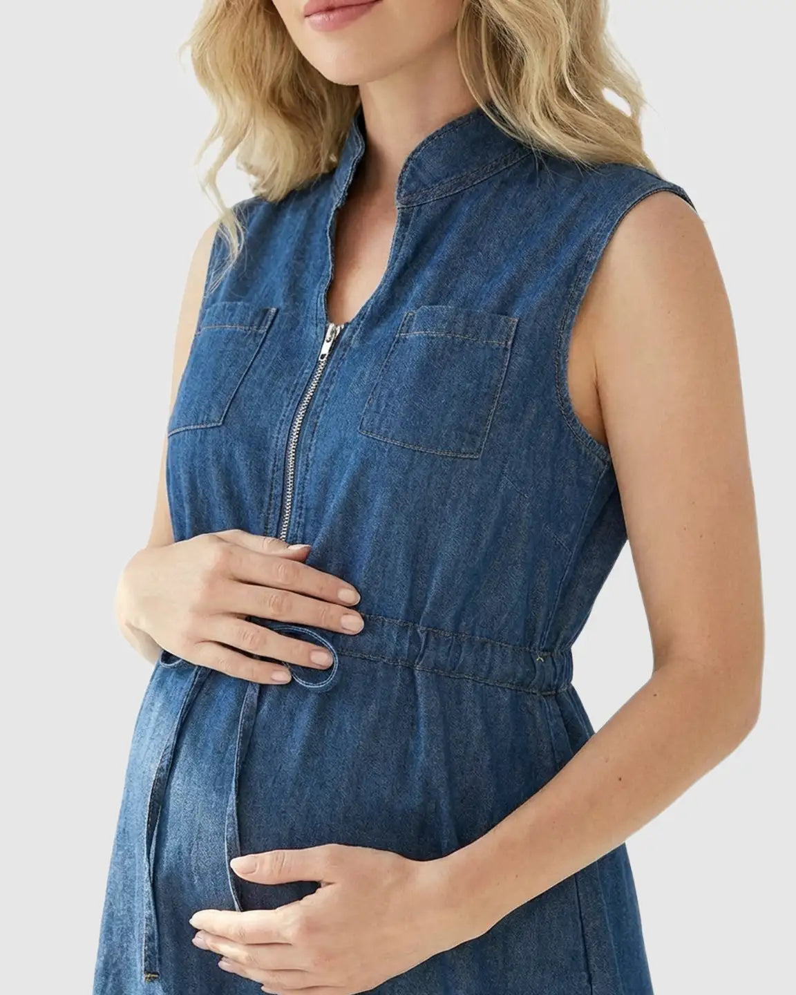 Front-Zip Denim Casual Nursing & Maternity Dress