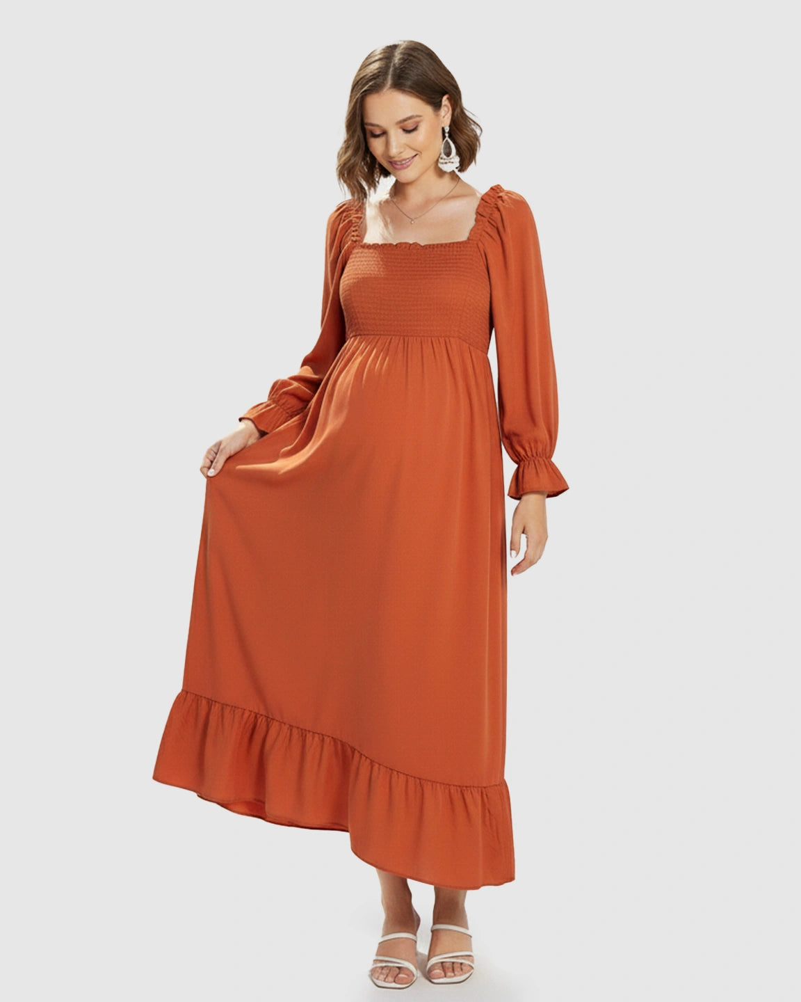 Bishop Sleeves Retro Elegant Maternity Maxi Dress