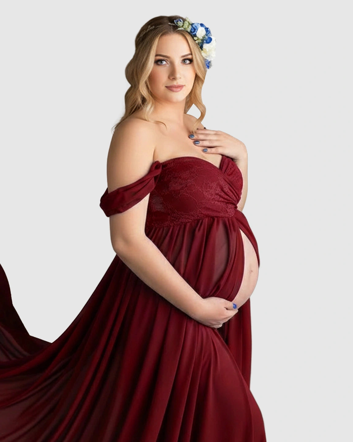 Extra-Long Train Ethereal Chiffon Maternity Gown