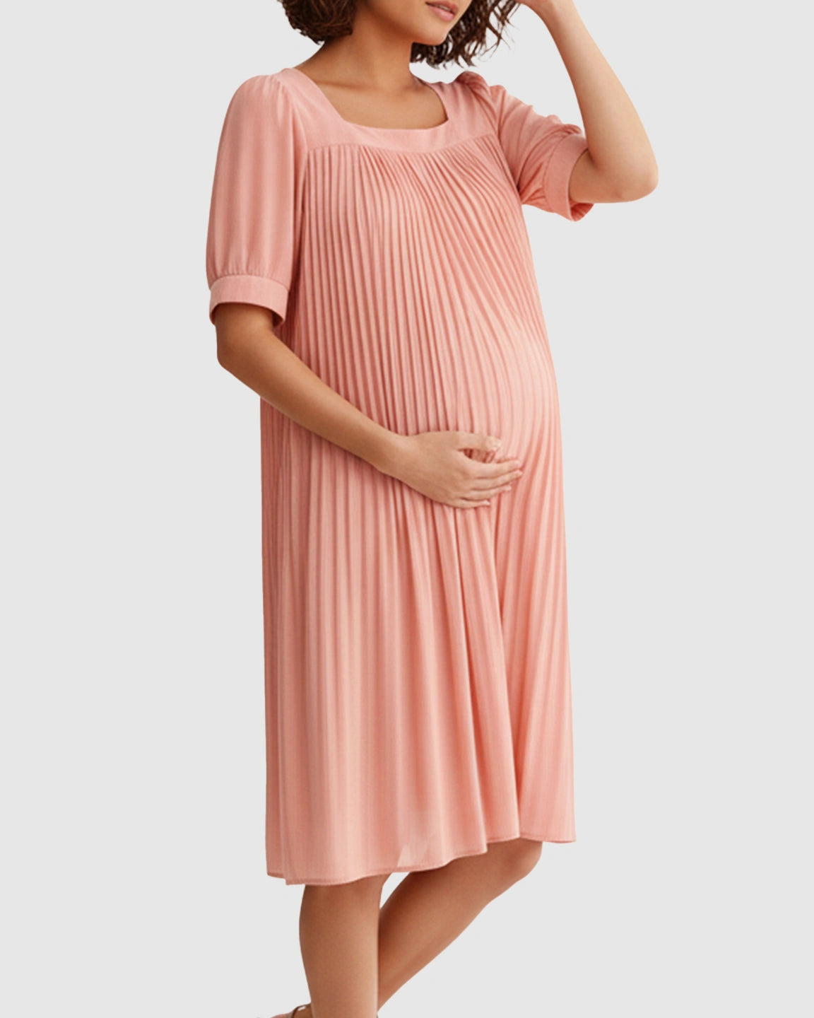 Pleated Flowy-Style Maternity Short Dress