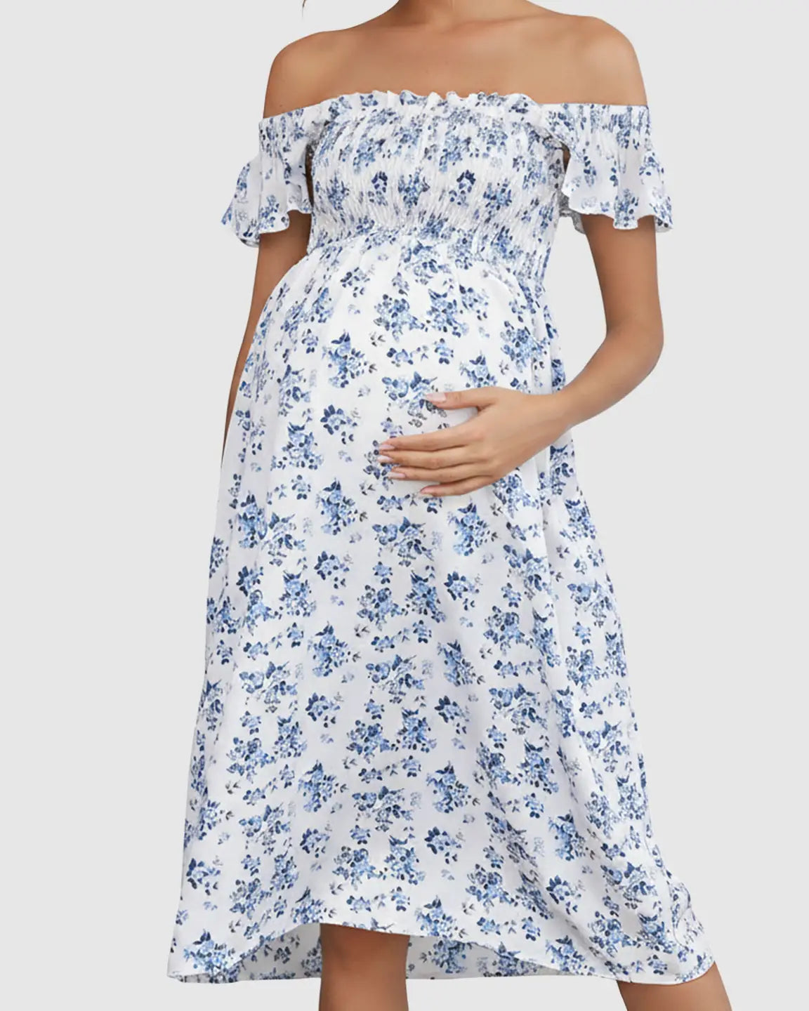 Smocked Bodice Romantic Maternity Dress