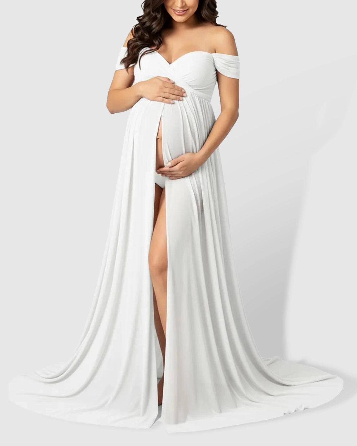 Off Shoulder Laced Flowing Maternity Maxi Dress