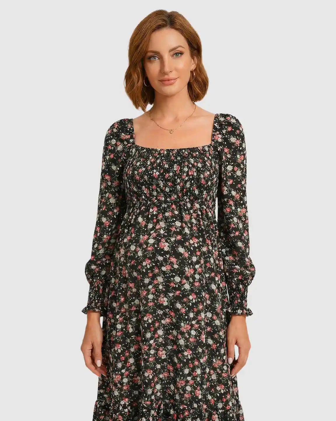 Shirred Bodice Relaxed Maternity Midi Dress