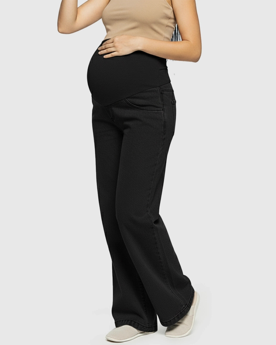 Elastic Waist Wide-Leg Maternity Jeans