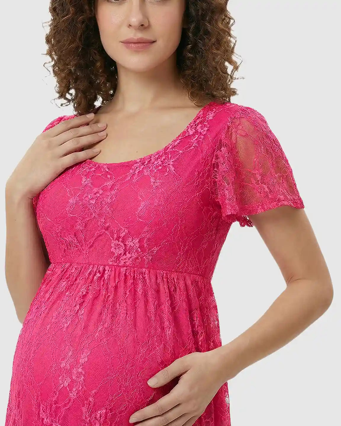 Ruffled Hem Floral Lace Maternity Photoshoot Dress